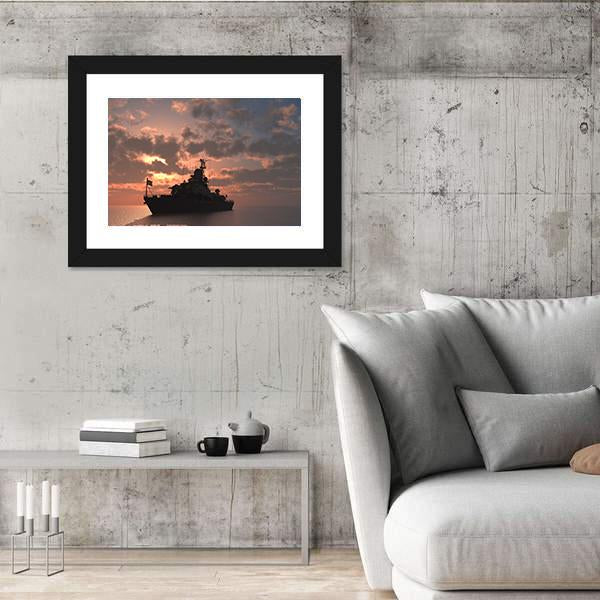 Military Ship In Sea Panoramic Canvas Wall Art-1 Piece-36" x 12"-Tiaracle
