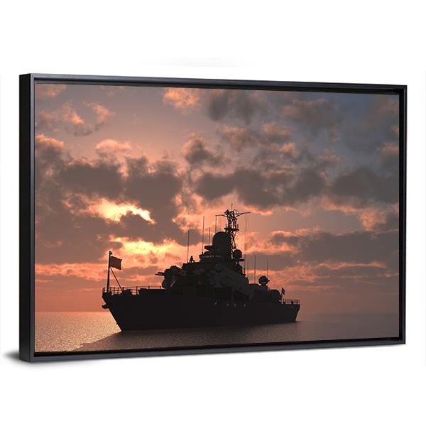Military Ship In Sea Panoramic Canvas Wall Art-1 Piece-36" x 12"-Tiaracle