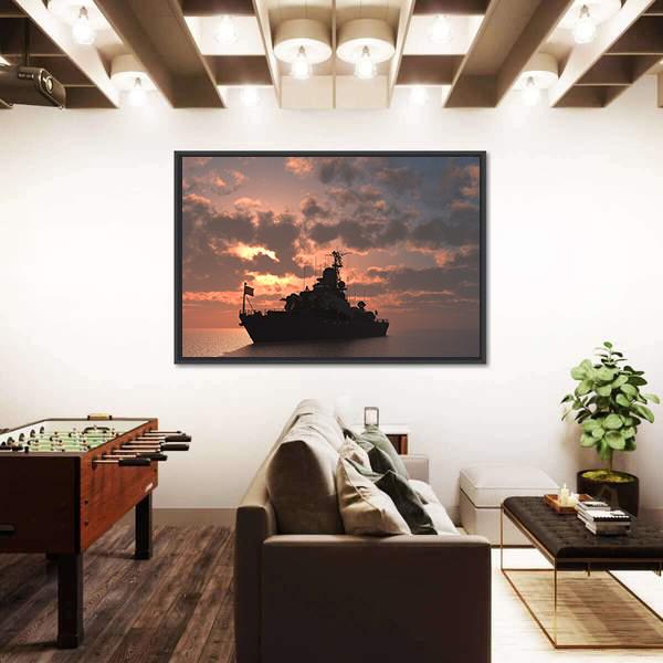 Military Ship In Sea Panoramic Canvas Wall Art-1 Piece-36" x 12"-Tiaracle