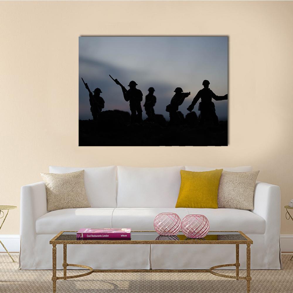 Soldiers Fighting Silhouettes Canvas Wall Art-1 Piece-Gallery Wrap-48" x 32"-Tiaracle