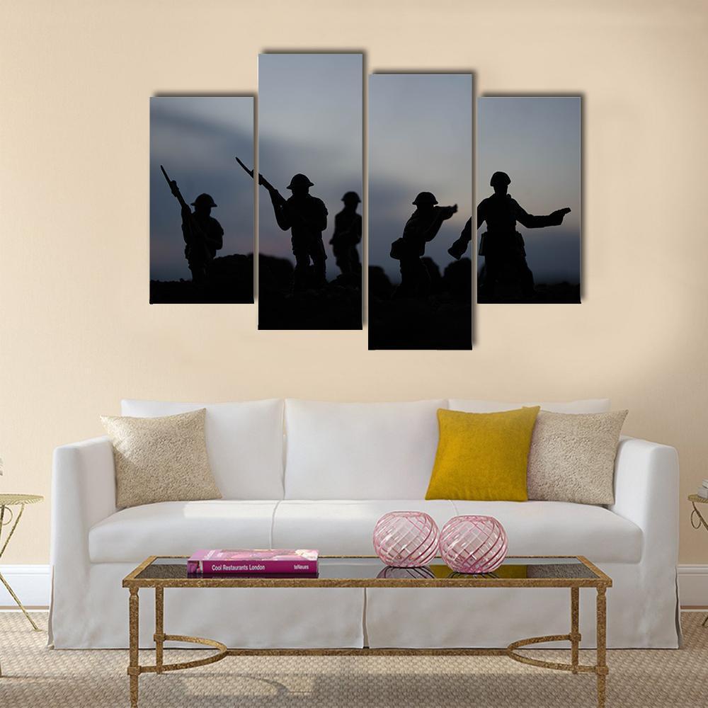 Soldiers Fighting Silhouettes Canvas Wall Art-4 Pop-Gallery Wrap-50" x 32"-Tiaracle