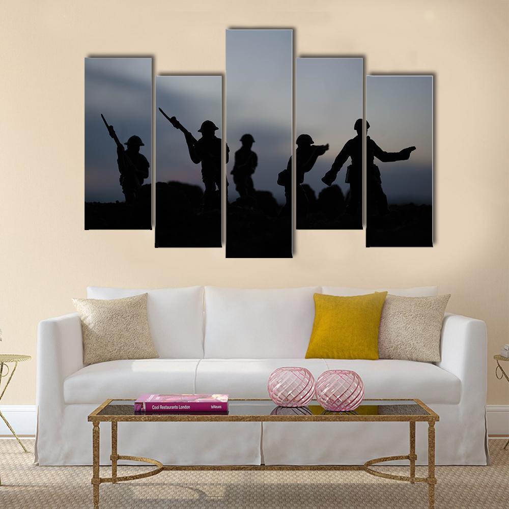Soldiers Fighting Silhouettes Canvas Wall Art-5 Pop-Gallery Wrap-47" x 32"-Tiaracle