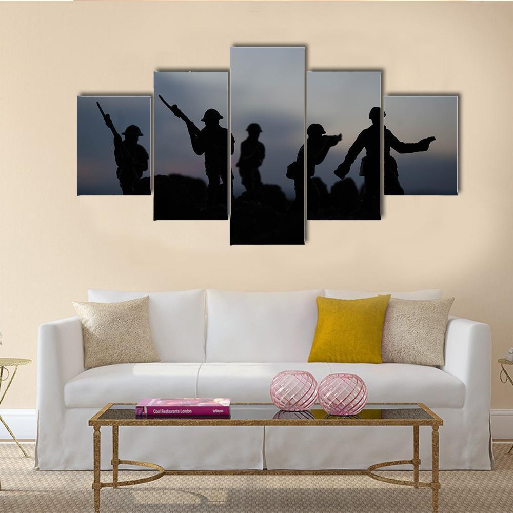 Soldiers Fighting Silhouettes Canvas Wall Art-5 Star-Gallery Wrap-62" x 32"-Tiaracle