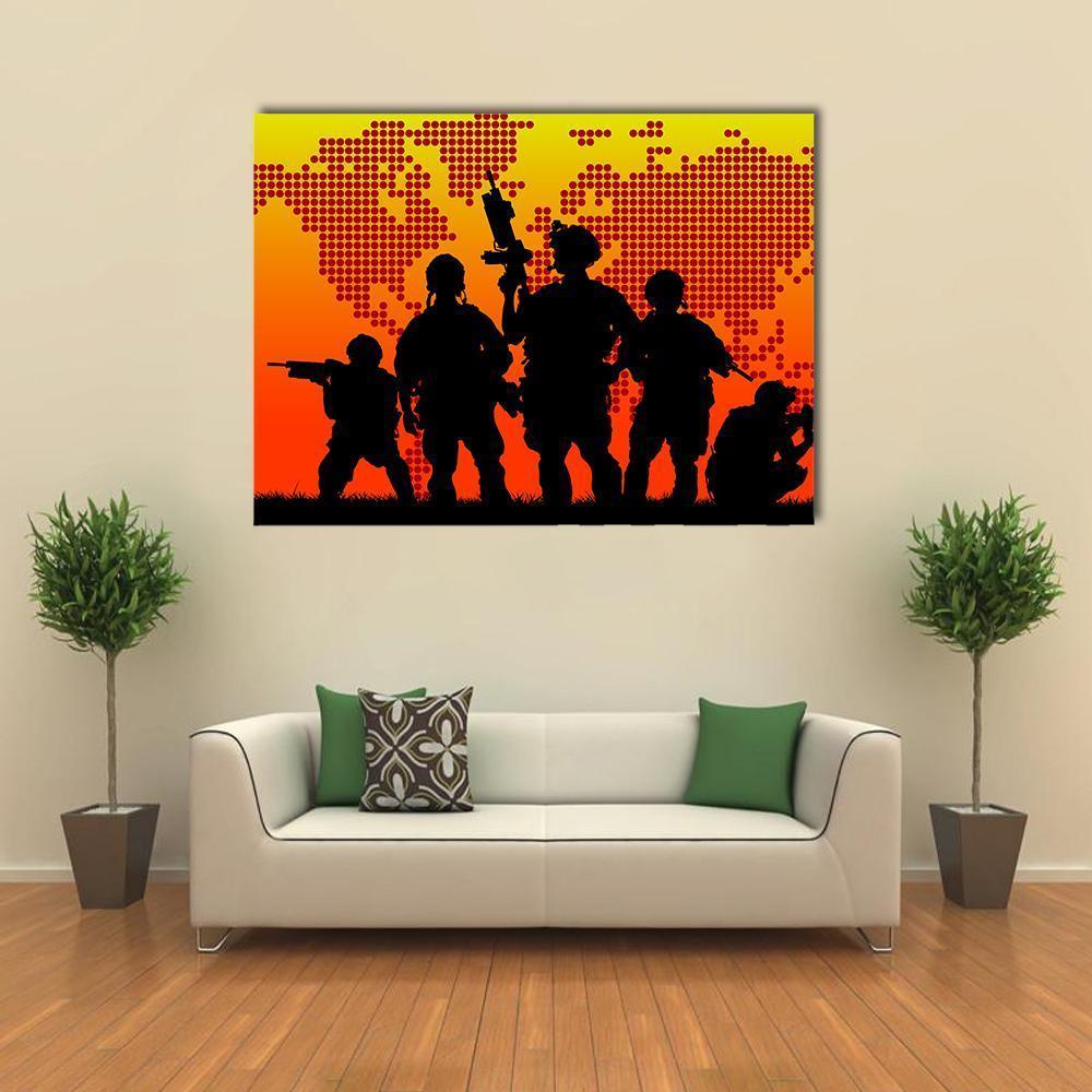 Silhouette Of Military Soldiers Canvas Wall Art-1 Piece-Gallery Wrap-48" x 32"-Tiaracle