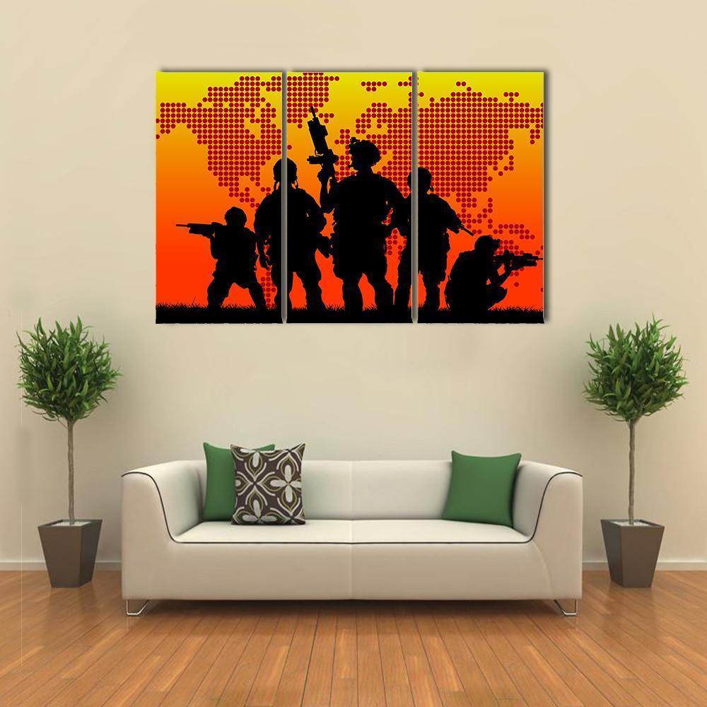 Silhouette Of Military Soldiers Canvas Wall Art-3 Horizontal-Gallery Wrap-37" x 24"-Tiaracle