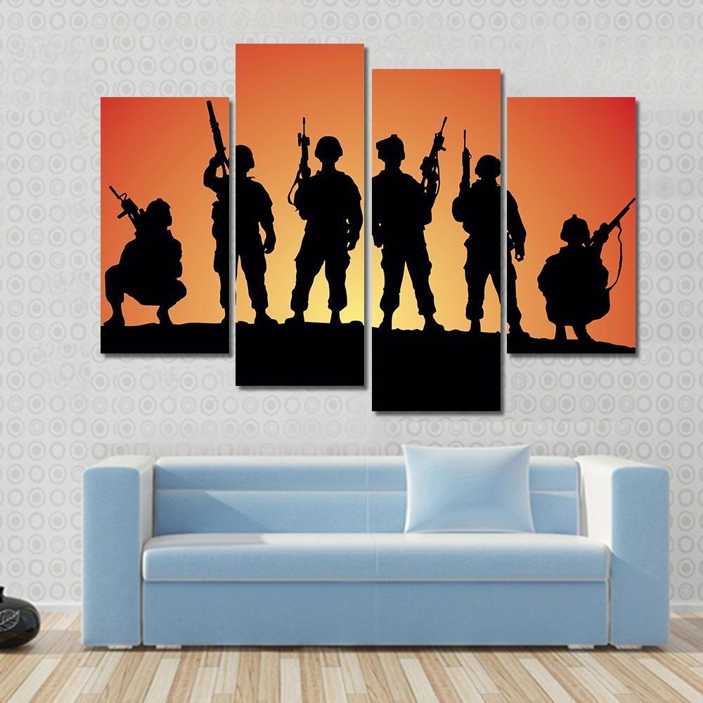 Military Soldiers Silhouettes Canvas Wall Art-4 Pop-Gallery Wrap-50" x 32"-Tiaracle