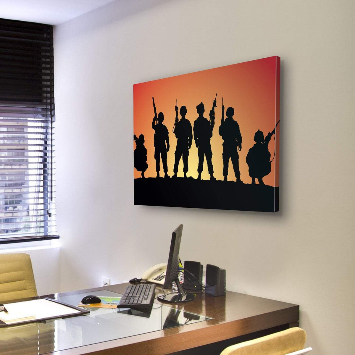 Military Soldiers Silhouettes Canvas Wall Art-3 Horizontal-Gallery Wrap-25" x 16"-Tiaracle