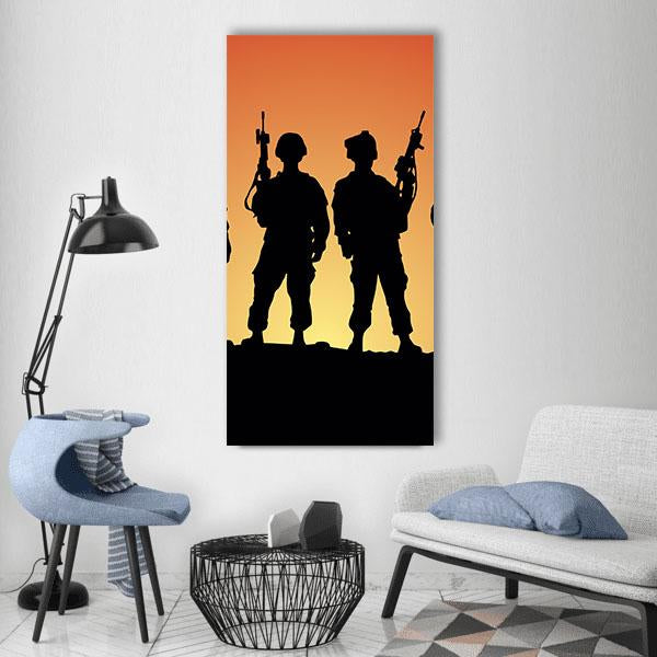 Military Soldiers Silhouettes Vertical Canvas Wall Art-1 Vertical-Gallery Wrap-12" x 24"-Tiaracle