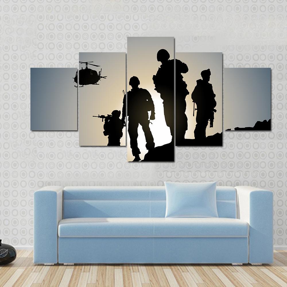 Army In Battlefield Canvas Wall Art-5 Star-Gallery Wrap-62" x 32"-Tiaracle