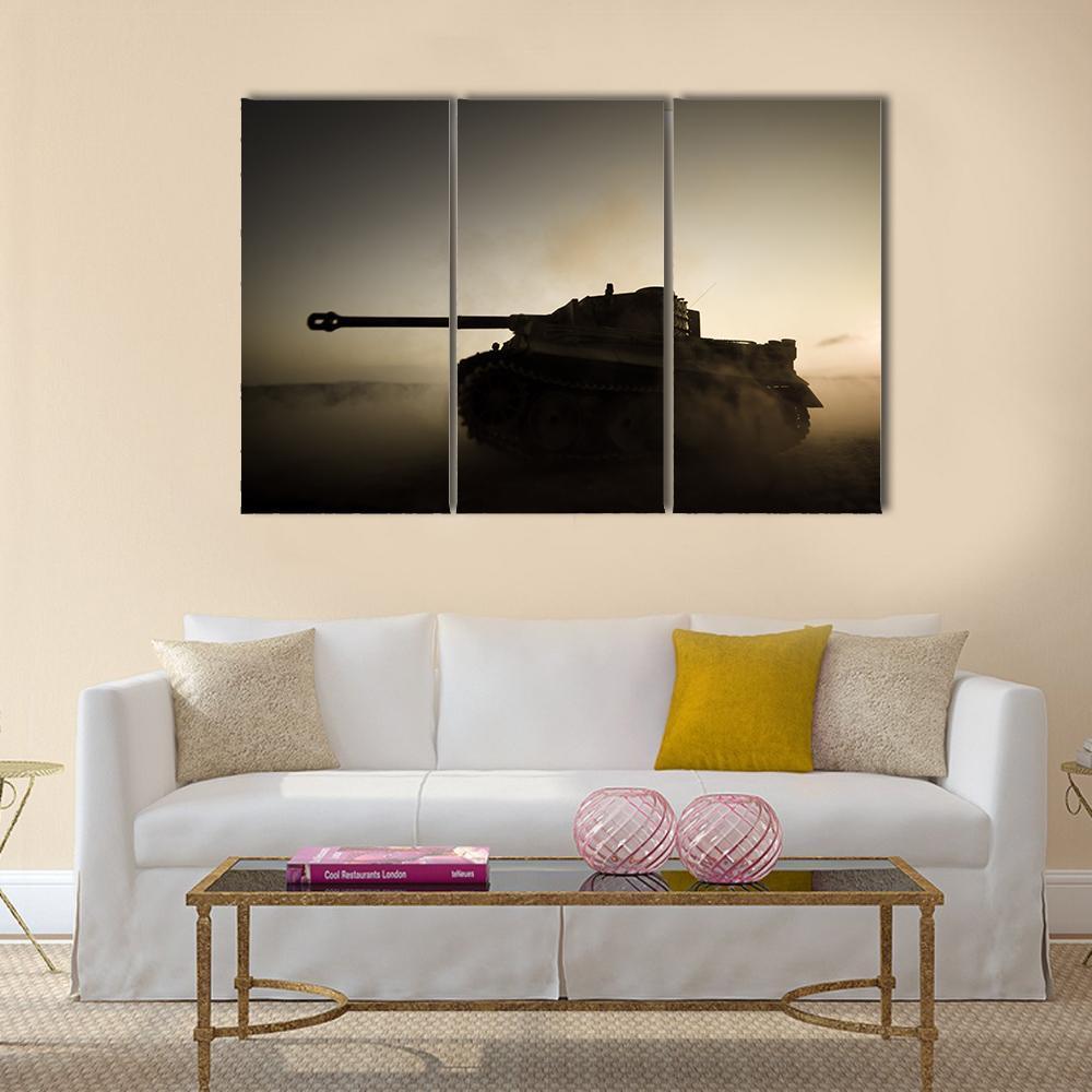 Military Tank At Night Canvas Wall Art-3 Horizontal-Gallery Wrap-37" x 24"-Tiaracle