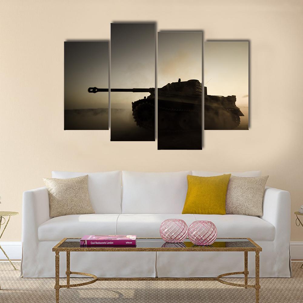 Military Tank At Night Canvas Wall Art-4 Pop-Gallery Wrap-50" x 32"-Tiaracle
