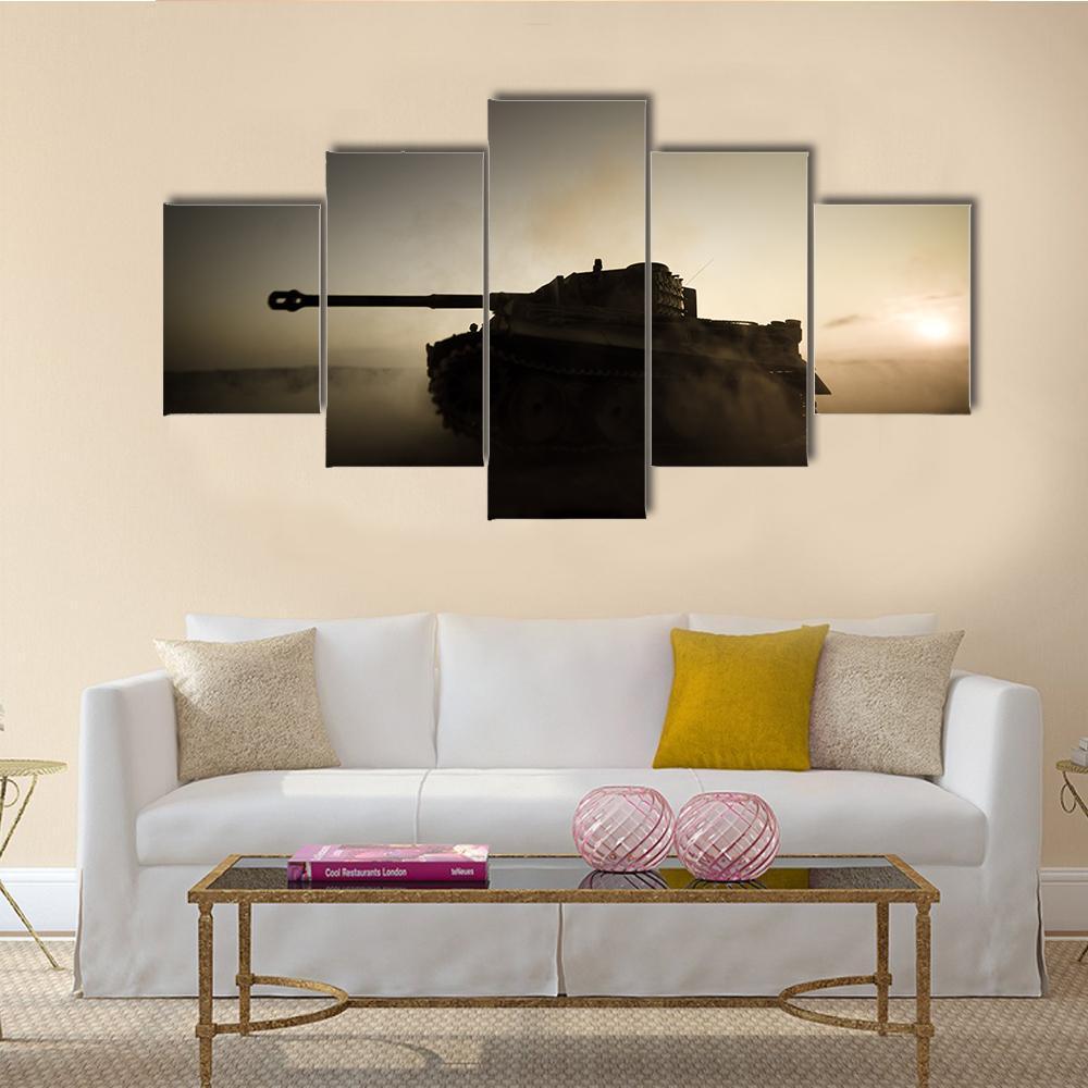 Military Tank At Night Canvas Wall Art-5 Star-Gallery Wrap-62" x 32"-Tiaracle