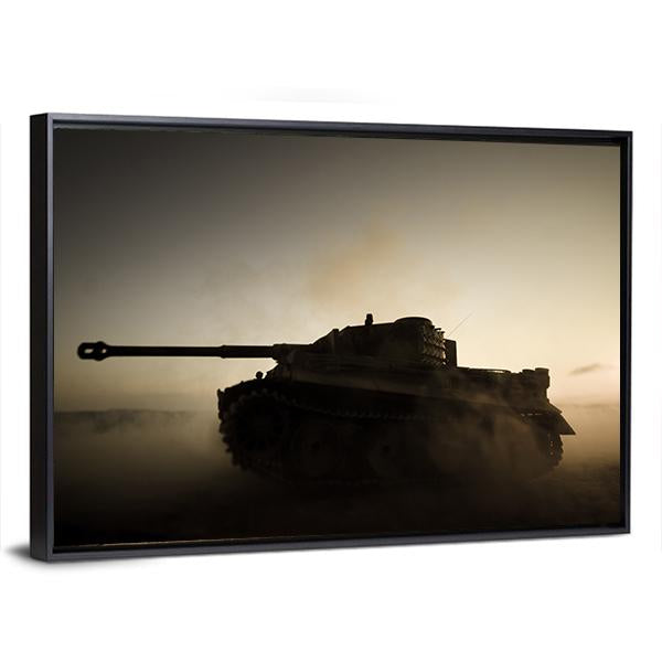 Military Tank At Night Canvas Wall Art-3 Horizontal-Gallery Wrap-25" x 16"-Tiaracle