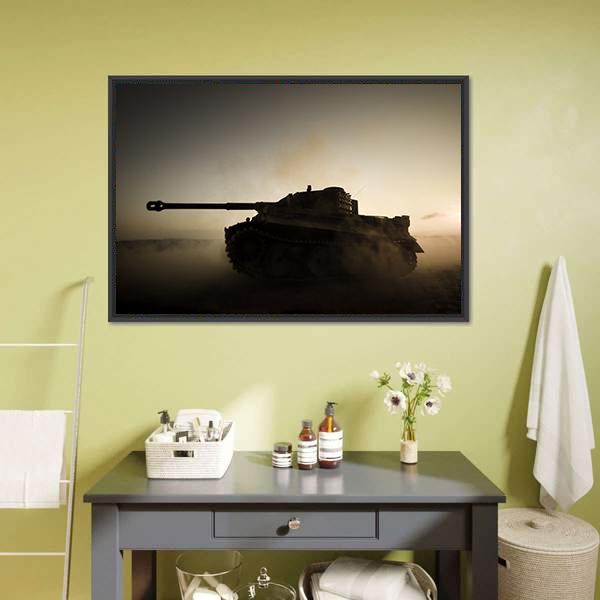Military Tank At Night Canvas Wall Art-3 Horizontal-Gallery Wrap-25" x 16"-Tiaracle