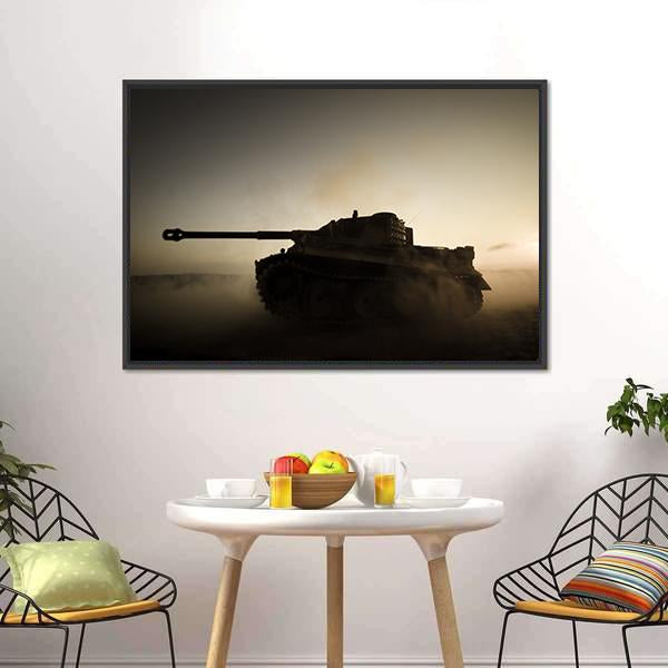 Military Tank At Night Canvas Wall Art-3 Horizontal-Gallery Wrap-25" x 16"-Tiaracle
