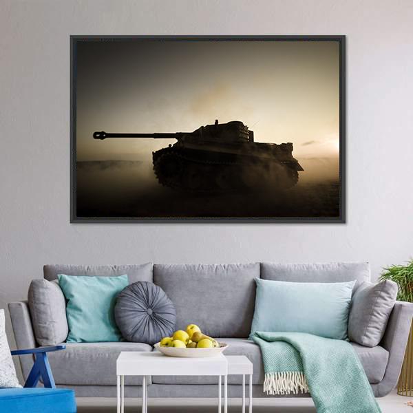 Military Tank At Night Canvas Wall Art-3 Horizontal-Gallery Wrap-25" x 16"-Tiaracle