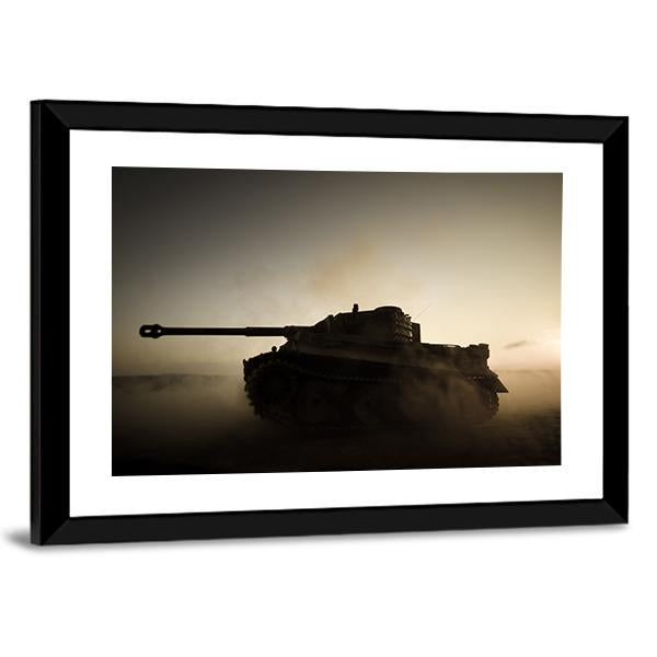 Military Tank At Night Canvas Wall Art-3 Horizontal-Gallery Wrap-25" x 16"-Tiaracle