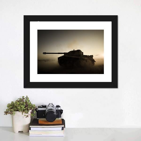 Military Tank At Night Canvas Wall Art-1 Piece-Framed Print-20" x 16"-Tiaracle