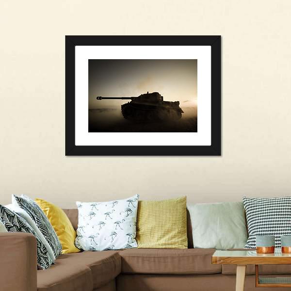 Military Tank At Night Canvas Wall Art-3 Horizontal-Gallery Wrap-25" x 16"-Tiaracle