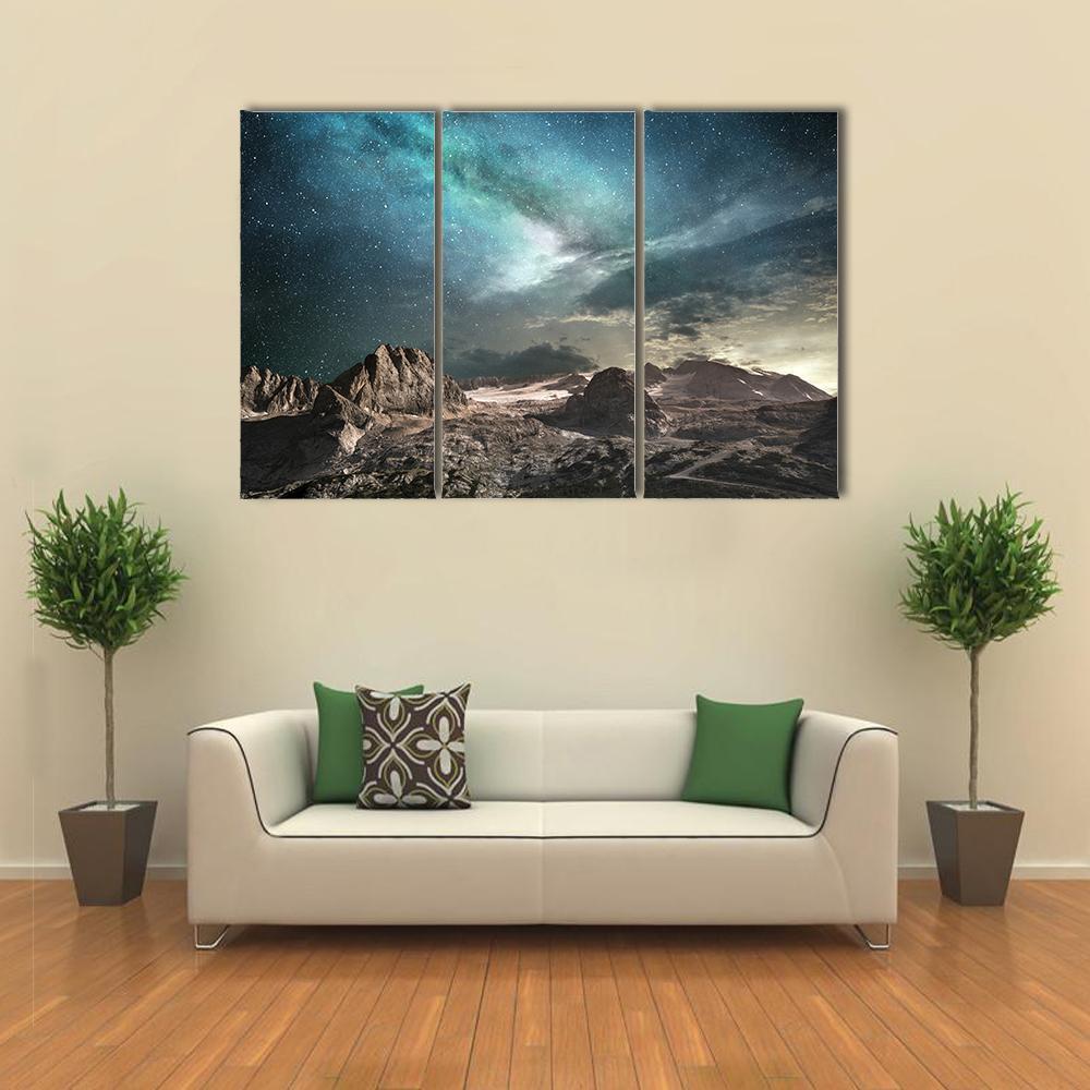 Milky Way At Dawn Canvas Wall Art-3 Horizontal-Gallery Wrap-37" x 24"-Tiaracle