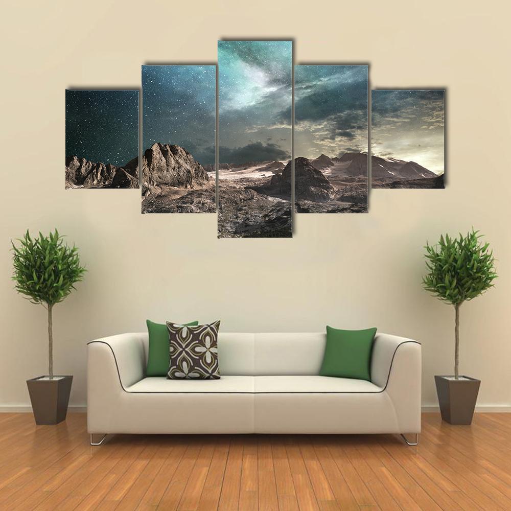 Milky Way At Dawn Canvas Wall Art-5 Star-Gallery Wrap-62" x 32"-Tiaracle