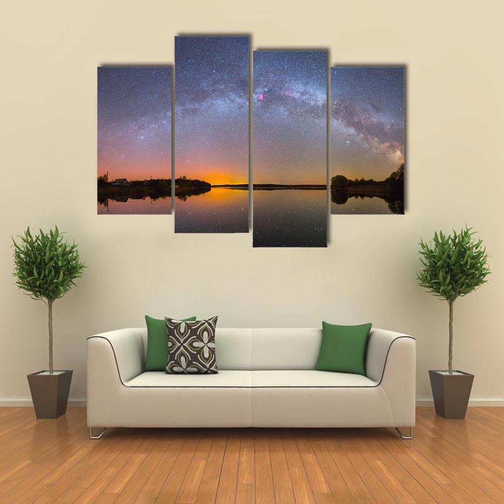 Milky Way Over Lake Canvas Wall Art-4 Pop-Gallery Wrap-50" x 32"-Tiaracle