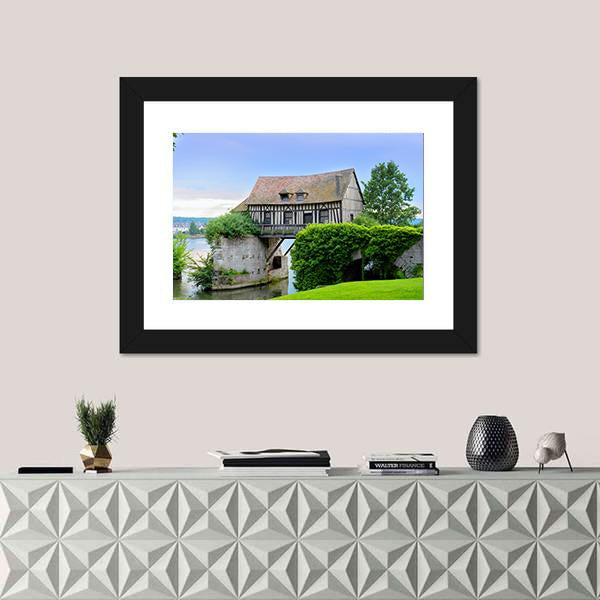 Mill House On Bridge Canvas Wall Art-1 Piece-Floating Frame-24" x 16"-Tiaracle