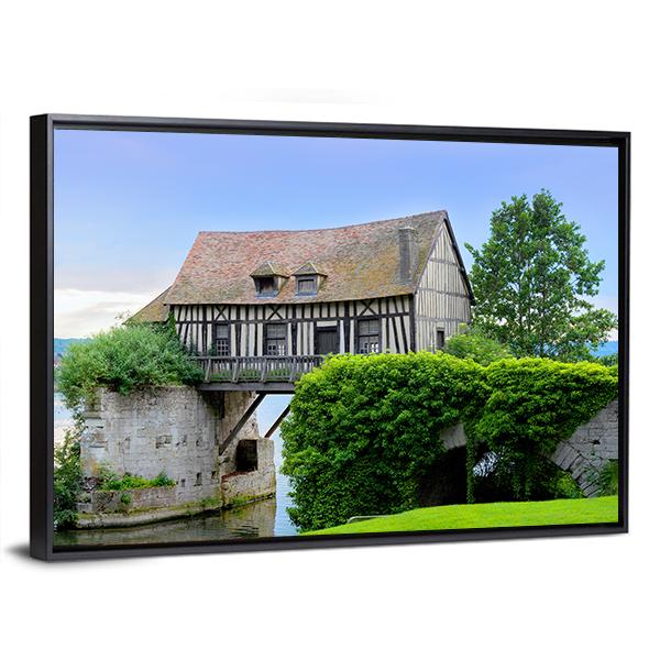 Mill House On Bridge Canvas Wall Art-3 Horizontal-Gallery Wrap-25" x 16"-Tiaracle