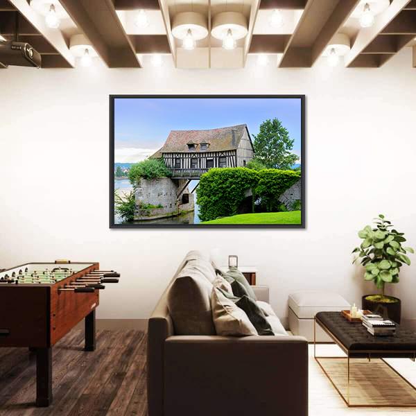 Mill House On Bridge Canvas Wall Art-3 Horizontal-Gallery Wrap-25" x 16"-Tiaracle