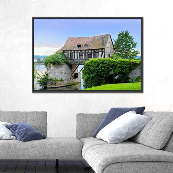 Mill House On Bridge Canvas Wall Art-3 Horizontal-Gallery Wrap-25" x 16"-Tiaracle