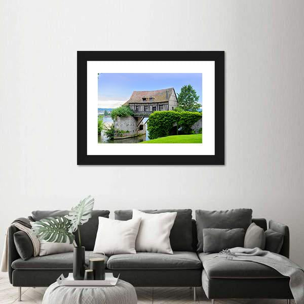 Mill House On Bridge Canvas Wall Art-3 Horizontal-Gallery Wrap-25" x 16"-Tiaracle