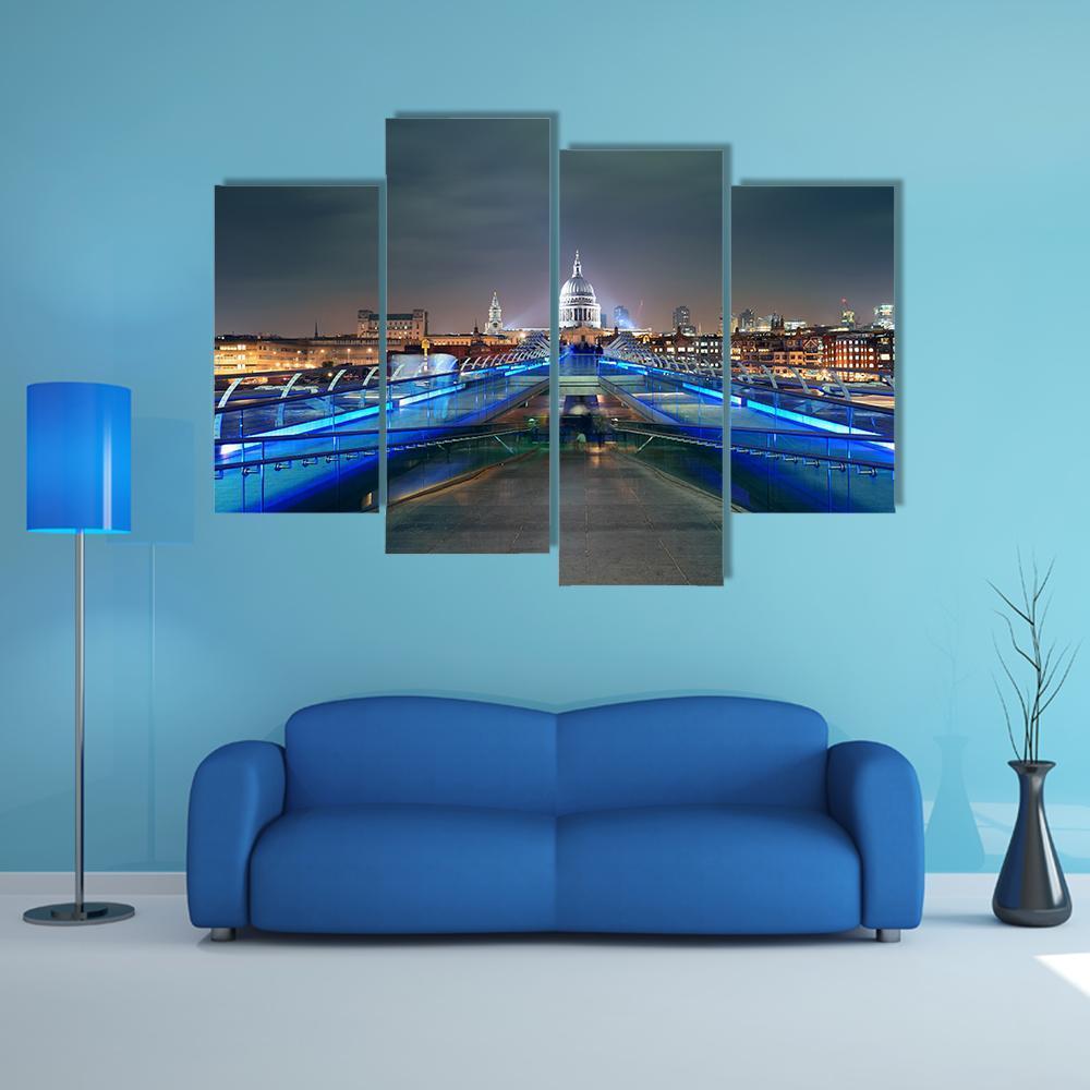 Millennium Bridge At Night Canvas Wall Art-4 Pop-Gallery Wrap-50" x 32"-Tiaracle