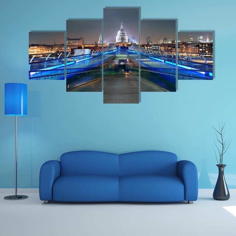 Millennium Bridge At Night Canvas Wall Art-5 Star-Gallery Wrap-62" x 32"-Tiaracle