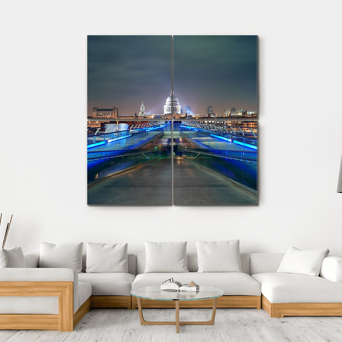 Millennium Bridge At Night Canvas Wall Art-4 Square-Gallery Wrap-17" x 17"-Tiaracle