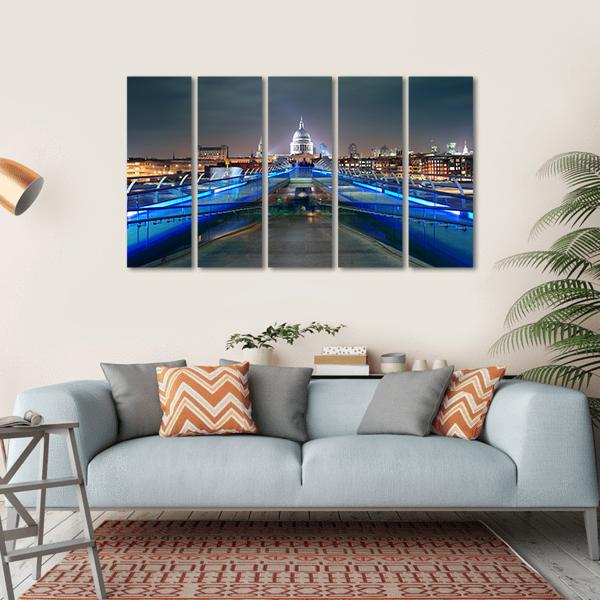 Millennium Bridge At Night Canvas Wall Art-5 Horizontal-Gallery Wrap-22" x 12"-Tiaracle