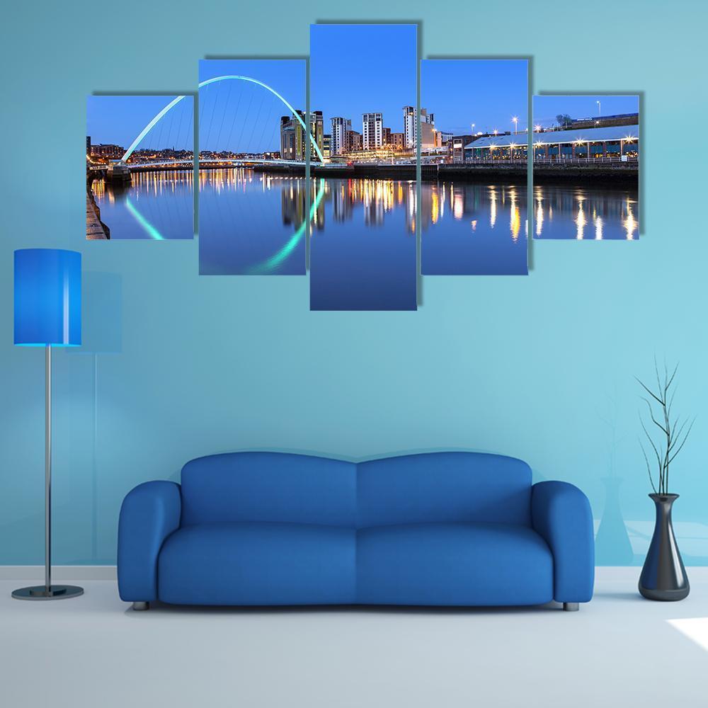 Millennium Bridge Over River Canvas Wall Art-5 Star-Gallery Wrap-62" x 32"-Tiaracle