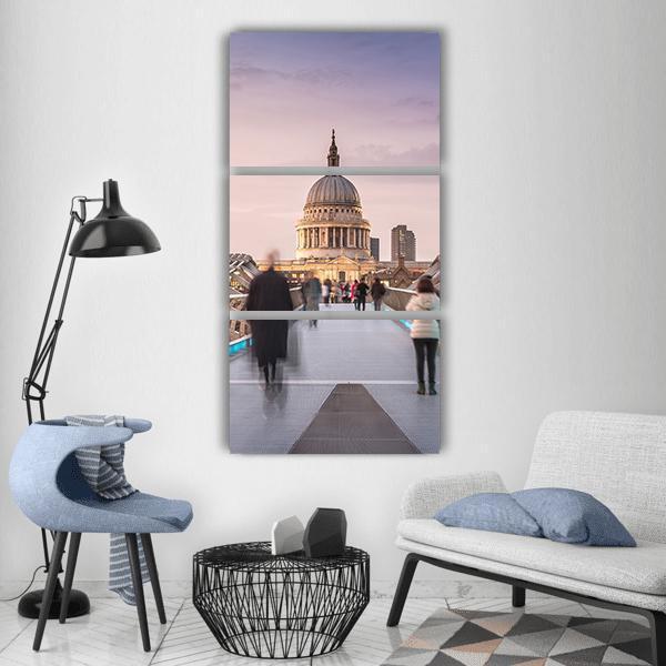 People On Millennium Bridge Vertical Canvas Wall Art-3 Vertical-Gallery Wrap-12" x 25"-Tiaracle