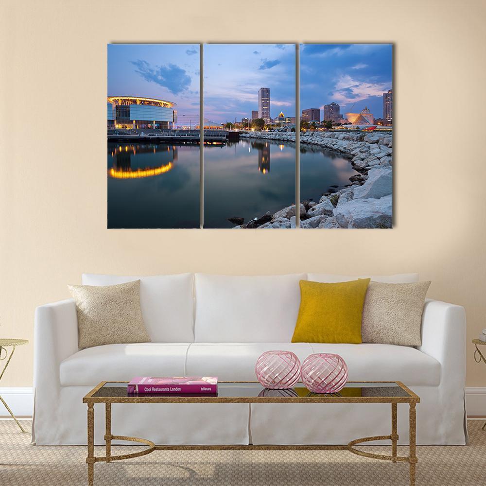 Milwaukee Skyline Canvas Wall Art-3 Horizontal-Gallery Wrap-37" x 24"-Tiaracle
