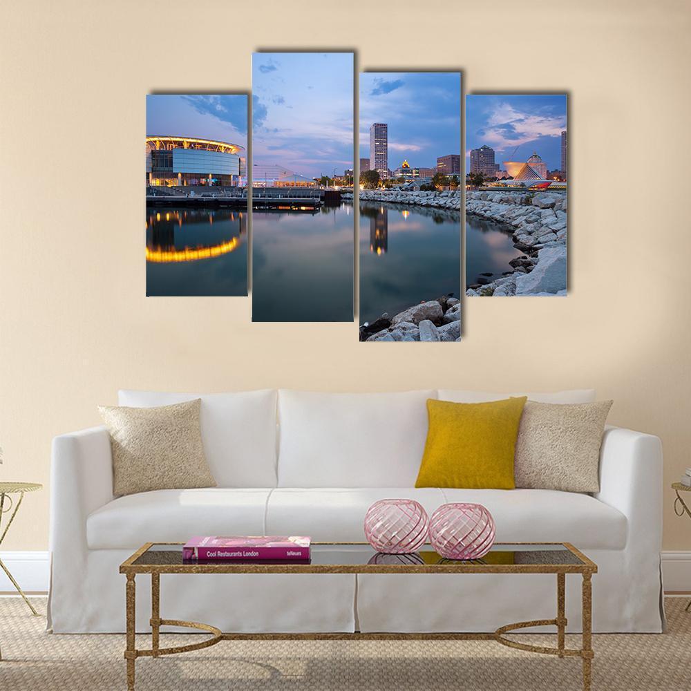 Milwaukee Skyline Canvas Wall Art-4 Pop-Gallery Wrap-50" x 32"-Tiaracle