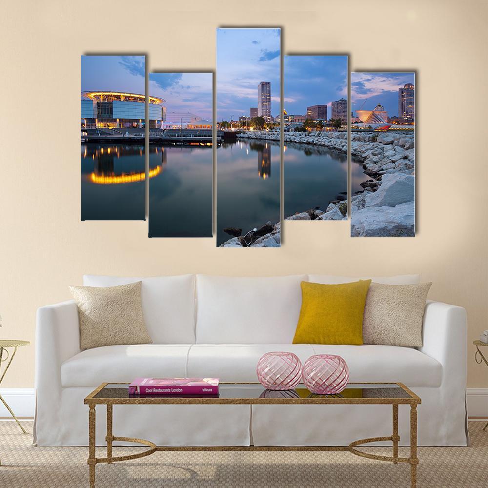 Milwaukee Skyline Canvas Wall Art-5 Pop-Gallery Wrap-47" x 32"-Tiaracle