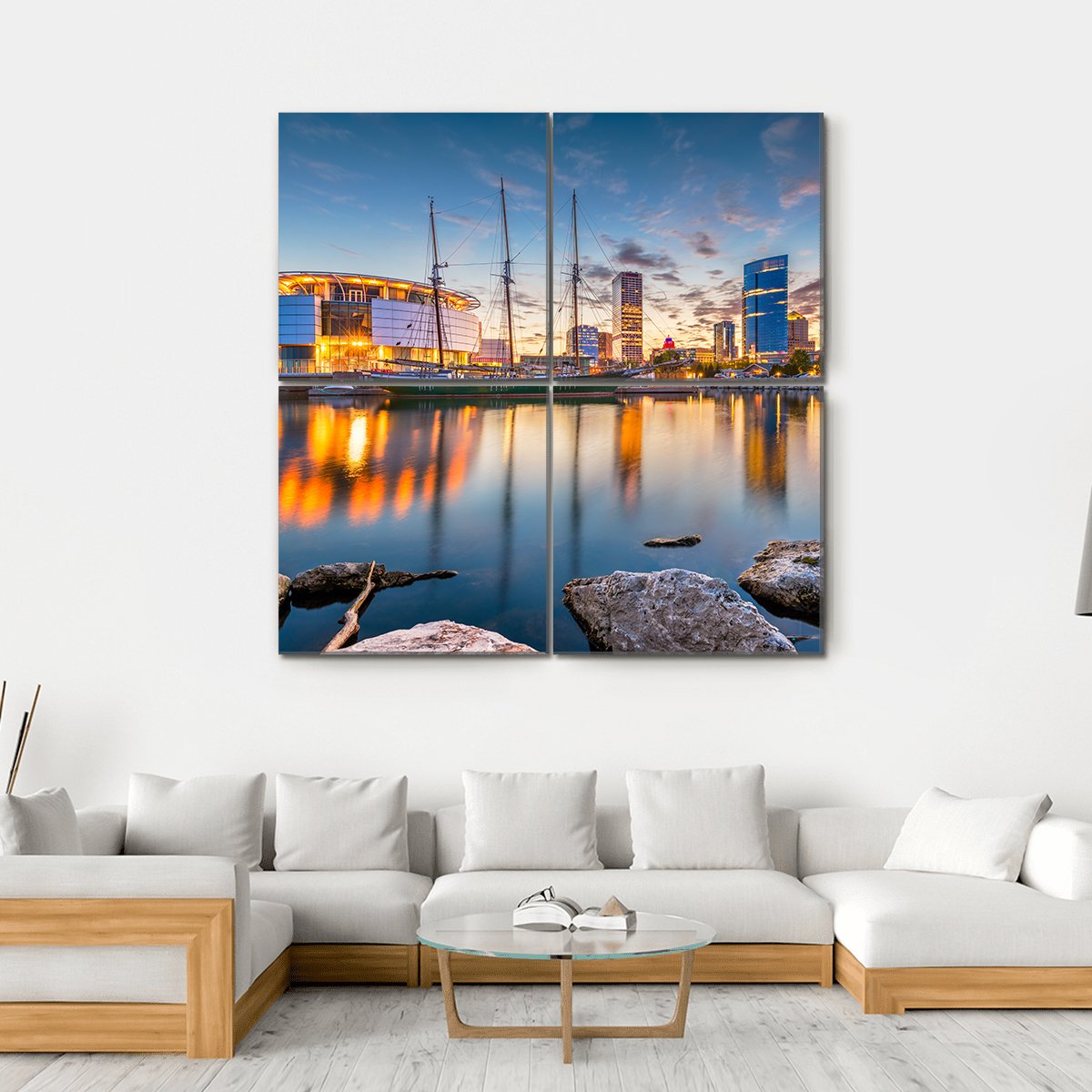 Milwaukee City Skyline Canvas Wall Art-4 Square-Gallery Wrap-17" x 17"-Tiaracle