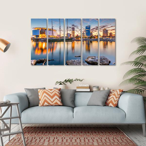 Milwaukee City Skyline Canvas Wall Art-5 Horizontal-Gallery Wrap-22" x 12"-Tiaracle