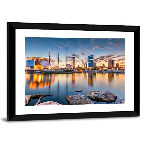 Milwaukee City Skyline Canvas Wall Art-5 Horizontal-Gallery Wrap-22" x 12"-Tiaracle