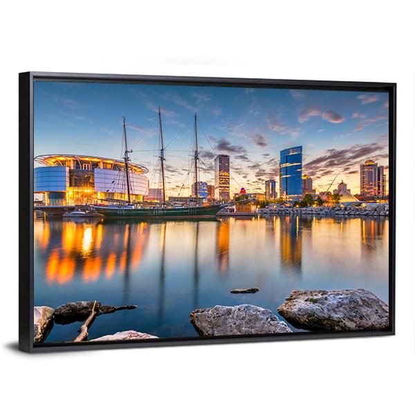 Milwaukee City Skyline Canvas Wall Art-5 Horizontal-Gallery Wrap-22" x 12"-Tiaracle