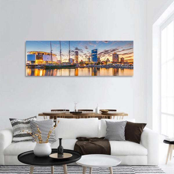 Milwaukee City Skyline Panoramic Canvas Wall Art-1 Piece-36" x 12"-Tiaracle
