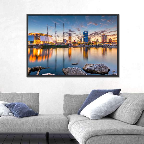 Milwaukee City Skyline Panoramic Canvas Wall Art-1 Piece-36" x 12"-Tiaracle