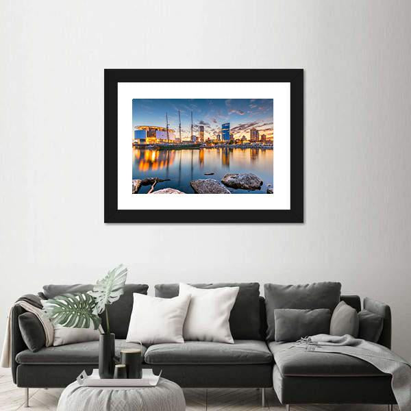 Milwaukee City Skyline Panoramic Canvas Wall Art-1 Piece-36" x 12"-Tiaracle