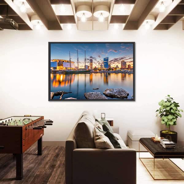 Milwaukee City Skyline Panoramic Canvas Wall Art-1 Piece-36" x 12"-Tiaracle