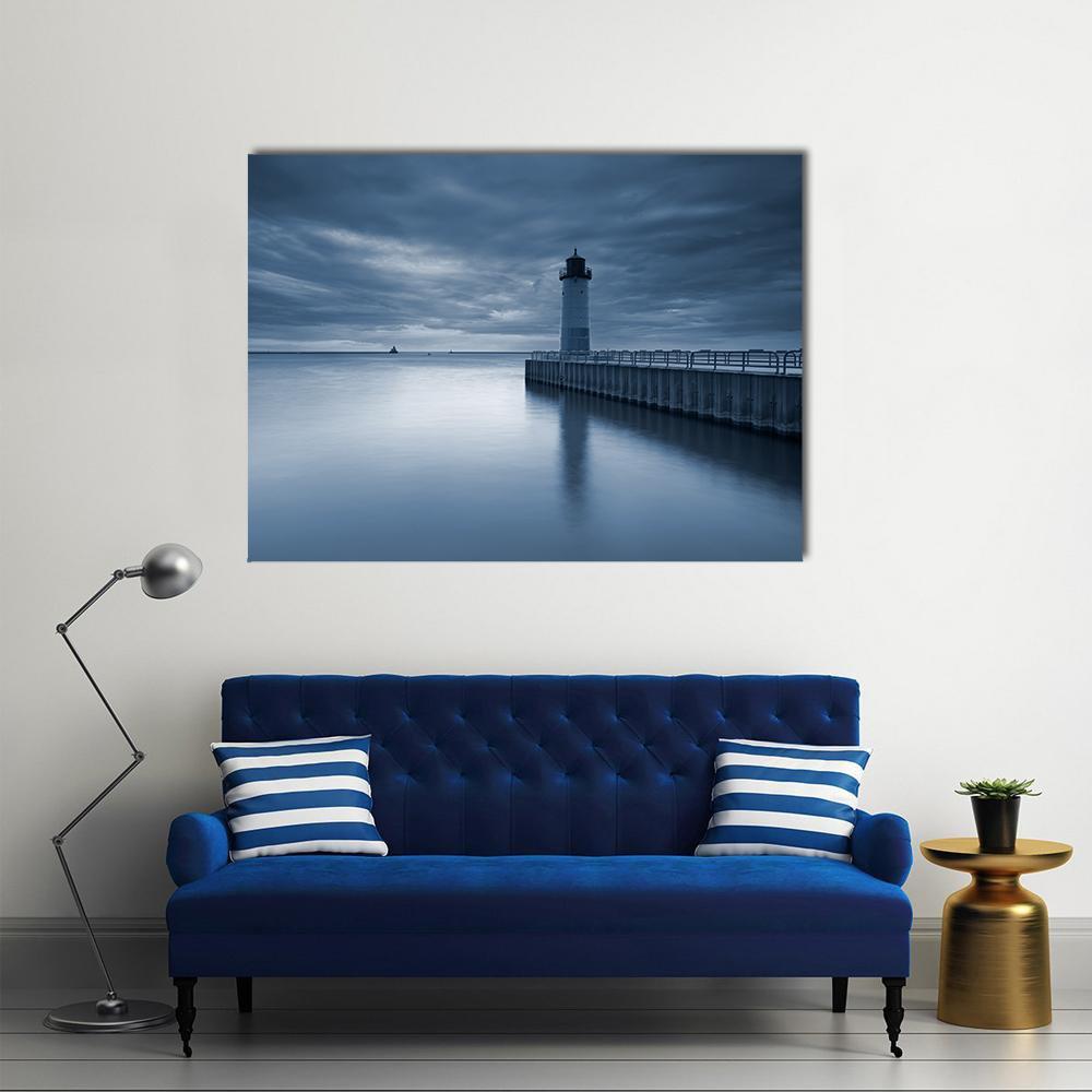 Milwaukee Lighthouse At Sunset Canvas Wall Art-1 Piece-Gallery Wrap-48" x 32"-Tiaracle