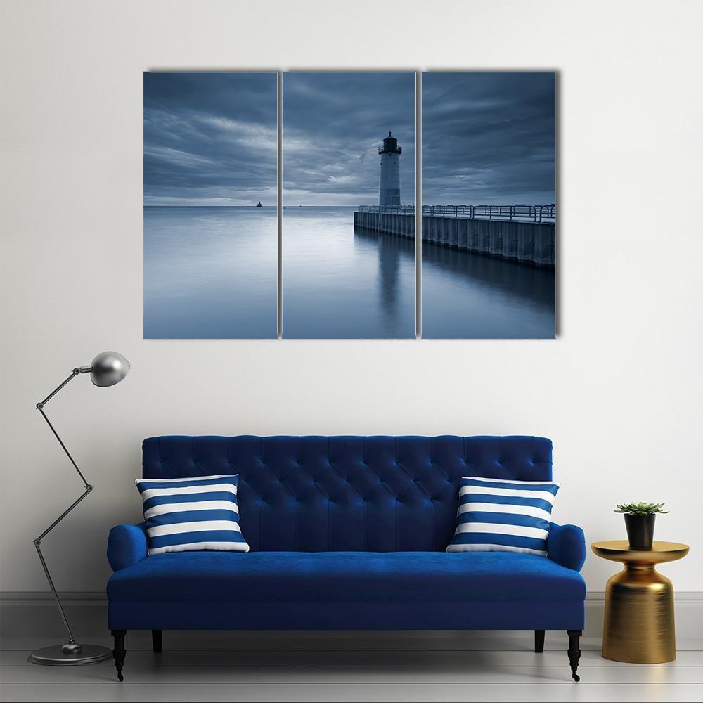 Milwaukee Lighthouse At Sunset Canvas Wall Art-3 Horizontal-Gallery Wrap-37" x 24"-Tiaracle